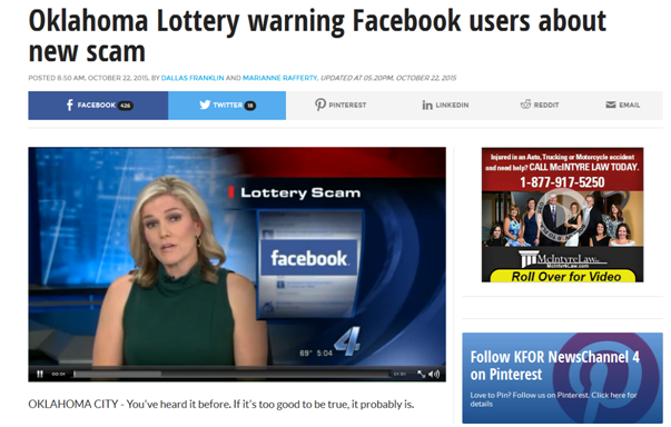 Oklahoma Lottery warning facebook scam