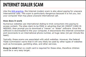Internet dialer scam