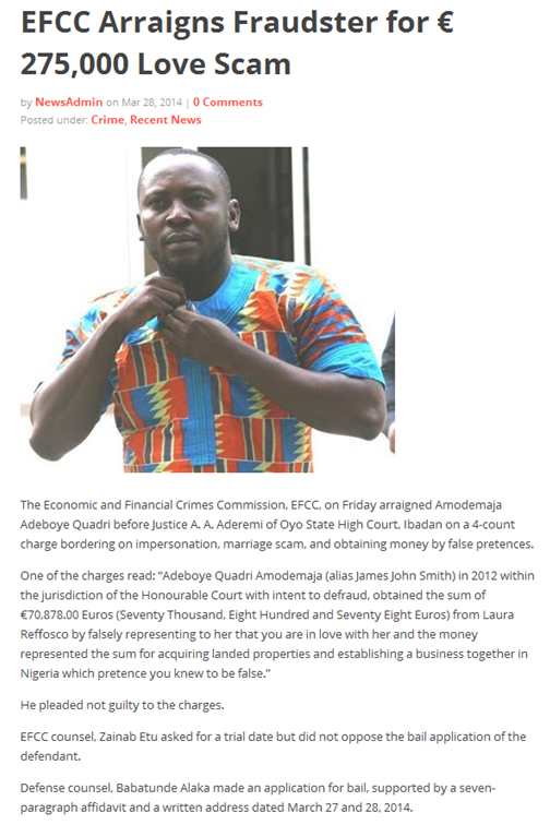 Arraigns Fraudster for Love Scam Arraigns Fraudster for Love Scam