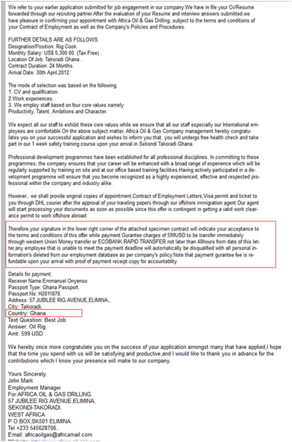 Example of ghana job scam Beware of ghana job scam