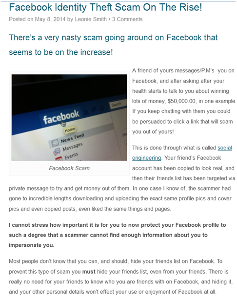 Facebook Identity Theft Scam