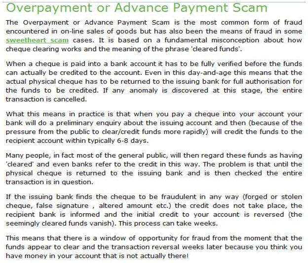 Advance Payment Scam