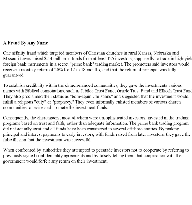 Example of affinity scam Example of affinity scam