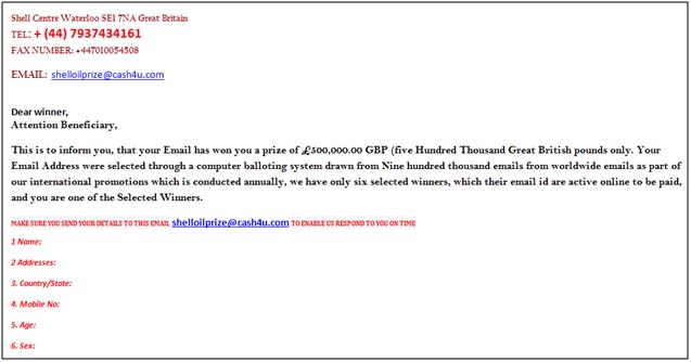 Foriegn Lottery Scam Email