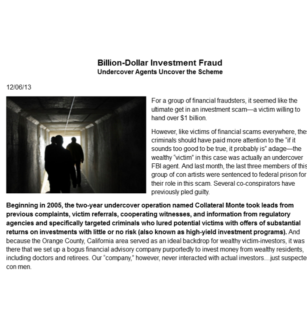 Billion dollar investment fraud