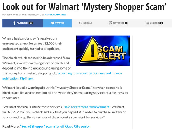 Mystery Shopper Scam