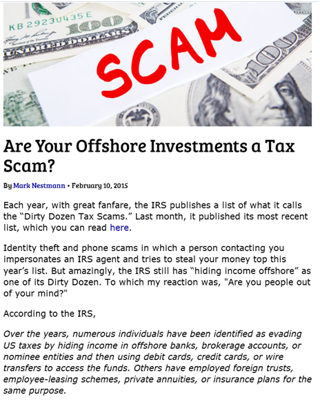 Example of Off shore scam