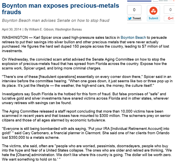 Example of Precious metals investment scam Example of Precious metals investment scam