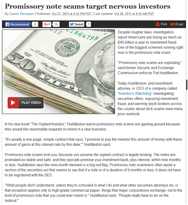 Promissory note scams target investors Promissory note scams target investors