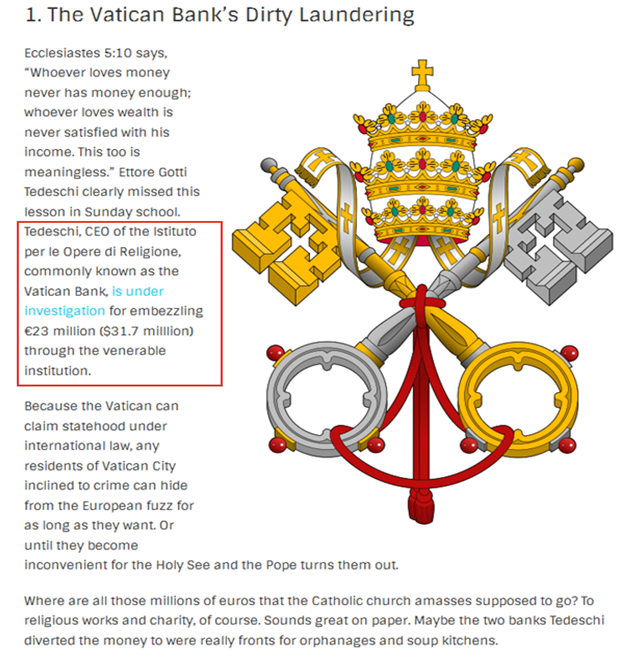 The Vatican bank's Dirty Laundering