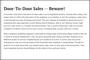 Beware of door to door sales scam