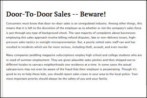Beware of door to door sales scam Beware of door to door sales scam