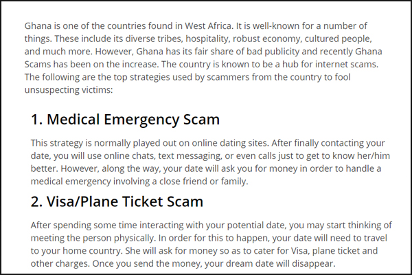 Ghana scams internet love List of