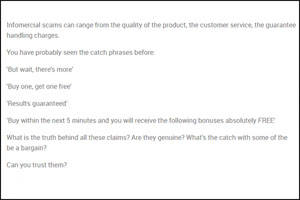 Infomercial scam on products Infomercial scam on products