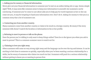 online dating financial info