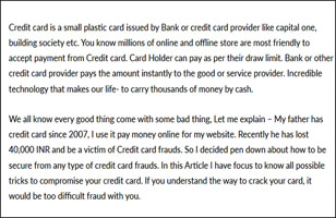 Credit card frauds Credit card frauds