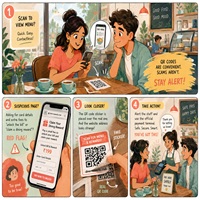 Restaurant QR Code Payment Scam Cartoon