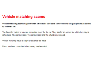 vechicle matching scam fraud